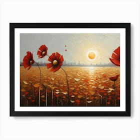 Poppies In The Field at sunset Art Print