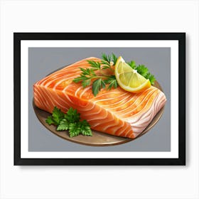 Raw Salmon Fillet With Lemon And Parsley Art Print