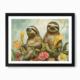 Floral Animal Illustration Sloth 2 Art Print