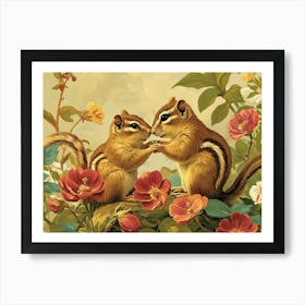 Floral Animal Illustration Chipmunk 2 Art Print