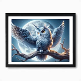 Magical Unicorn-Owl Fantasy Art Print