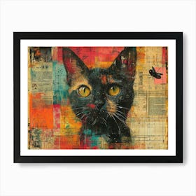 The Rebuff: Ornate Illusion in Contemporary Collage. Cat With Yellow Eyes Art Print