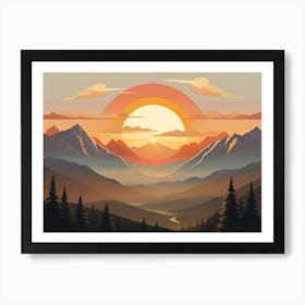 Sunset In The Mountains Landscape 2 Art Print