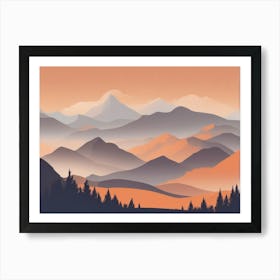 Misty mountains horizontal background in orange tone 77 Art Print