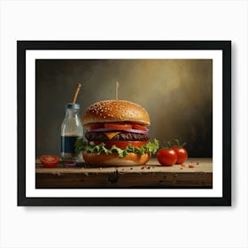 Hamburger With Tomato And Ketchup art Art Print