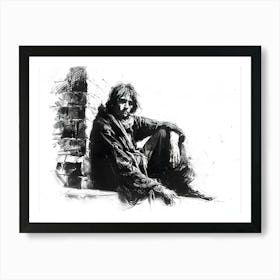 Homeless Man Sitting On A Brick Wall Art Print