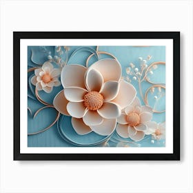 3d Flower with Circles Rendering Art Illustration, 3d Flower Art Art Print