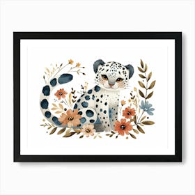 Little Floral Snow Leopard Art Print