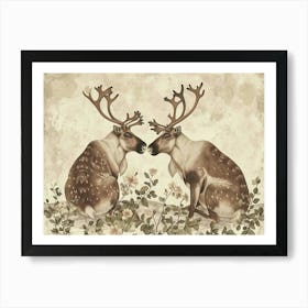 Floral Animal Illustration Caribou 4 Art Print