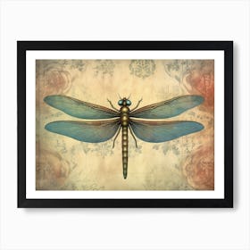 Vintage Dragonfly Floral 2 Art Print