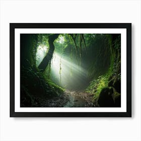 A Winding Path Carved Through An Ancient Forest Lush Greens Enveloping The Trail A Solitary Tree W (3) Art Print