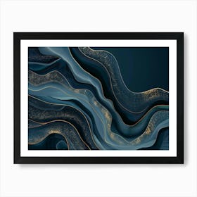 Abstract Blue And Gold Abstract Painting Art Print