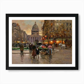 Pantheon Evening, Boulevard De La Madeleine, Paris by Edouard Cortes | French Post-Impressionism c1930 Cityscape at Dusk Gallery Wall Scenery Art Print