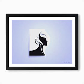 Women Minimal Head Illustration Frame With Pastel Blue Touch Art Print