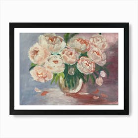 Peonies in a vase, gouache Art Print