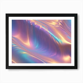 Abstract Image Of A Flowing, Iridescent Surface With Shades Of Pink, Blue, And Yellow, Resembling Liquid Or Metallic Material Art Print