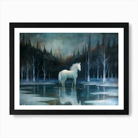 White Horse In The Snow Poster