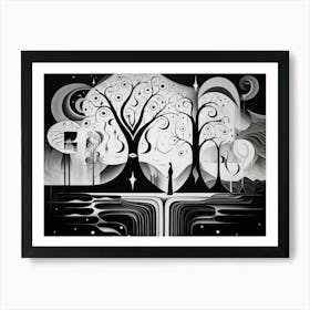 Harmony And Discord Abstract Black And White 4 Art Print