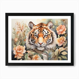 Tiger Floral Watercolor Wildlife Art Print