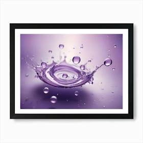 A Crown Shaped Splash Of Purple Liquid With Suspended Droplets Hovers Over A Reflective Surface, Creating A Sense Of Elegance And Grace Art Print