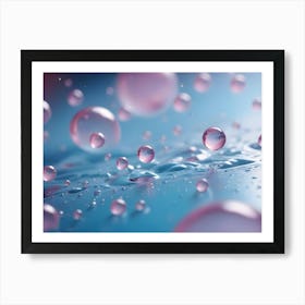 Abstract, Close Up Image Of Floating Pink Orbs With A Blue Background, Creating A Whimsical And Ethereal Effect Art Print