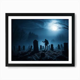 Death Fear Rising Full Fog Gravestone Dark Night Evil Background Holiday Horror Undead (30) Art Print