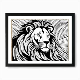 Lion Linocut Sketch Black And White art, animal art, 158 Art Print