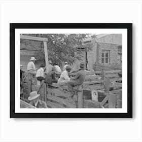 Men Sitting On Fence On Cattle Auction Yard, San Augustine, Texas By Russell Lee Art Print