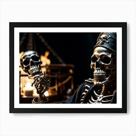 Skeleton Holding Skulls Art Print