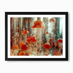 Flying jellyfish flowers photo Art Print