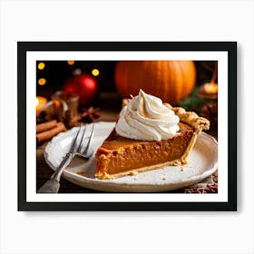 Close Up Of A Homemade Pumpkin Pie Slice Topped With Whipped Cream Warm And Cozy Autumnal Atmospher Art Print