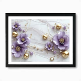 Purple Flowers With Pearls 1 Art Print