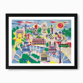 Paris Map, Colorful Vintage Travel Poster Art Print