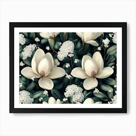 Magnolia Flowers Seamless Pattern Art Print