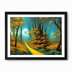 Yellow Road In The Woods Art Print