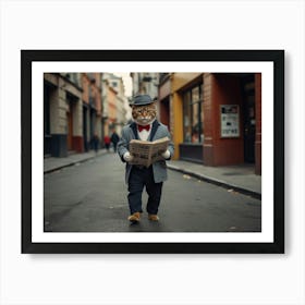 Cat Reading Newspaper Art Print