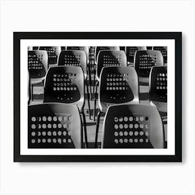 Black And White Image Of Empty Chairs Art Print