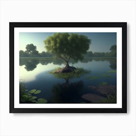 Cleyera Tree Growing In A Wetland, Surrounded By Aquatic Plants Art Print