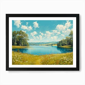 Lake And Flowers Art Print