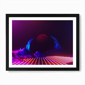 Neon space landscape: Jupiter [synthwave/vaporwave/cyberpunk] — aesthetic retrowave neon poster Art Print