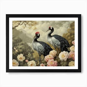 Floral Animal Illustration Crane 3 Art Print