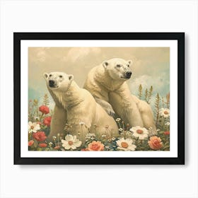 Floral Animal Illustration Polar Bear 2 Art Print