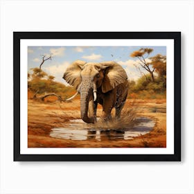 African Elephant In Water Realism3 Art Print