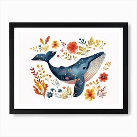 Little Floral Blue Whale 2 Art Print