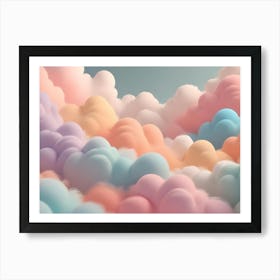 3d Rendered, Colorful, Fluffy Clouds In Various Shades Of Pink, Blue, Yellow, And Purple Art Print