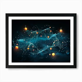 Abstract Digital Painting Featuring A Glowing Geometric Pattern Composed Of Dots And Lines On A Dark (2) 2 Art Print