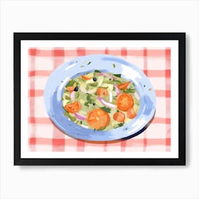 A Plate Of Greek Salad, Top View Food Illustration, Landscape 3 Art Print