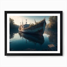 Unknown Lake Hosting Decayed Floating Shipwrecks Art Print