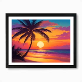 A Tranquil Beach At Sunset Horizontal Illustration 59 Art Print