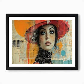 Analog Fusion: A Tapestry of Mixed Media Masterpieces Red Hat Art Print